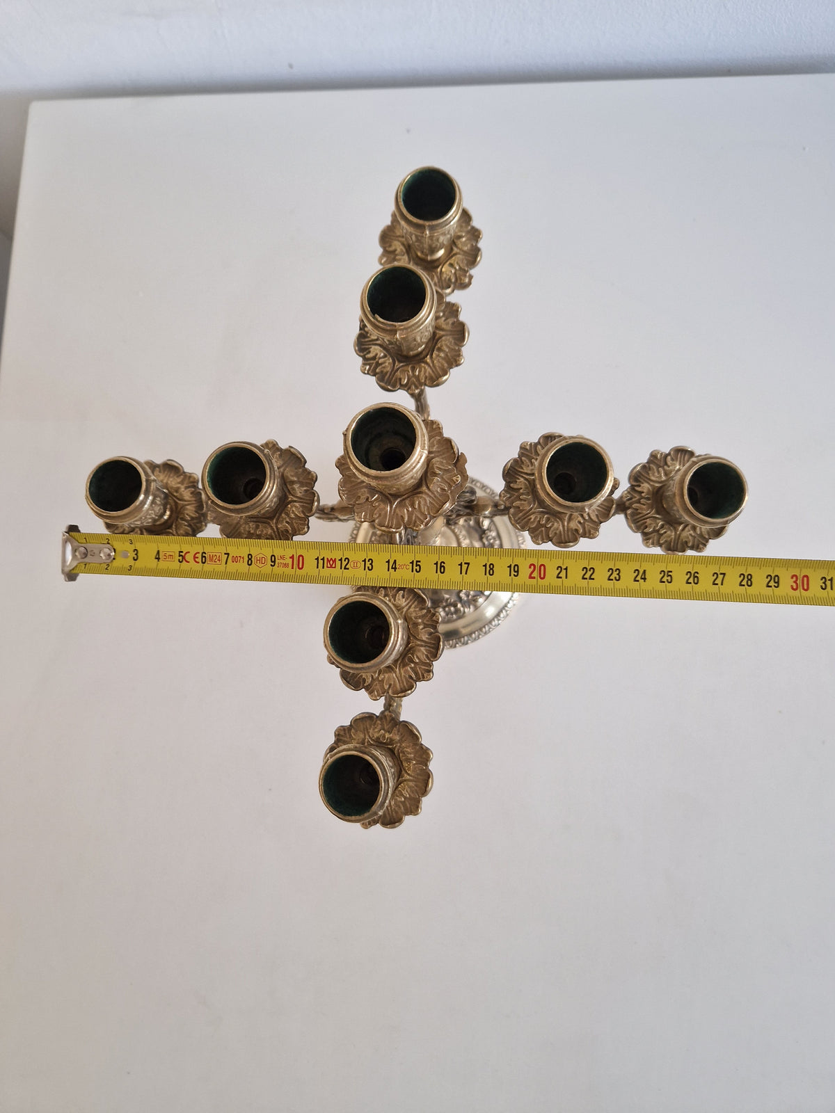 Vintage Brass 9-Arm Candelabra, Ornate Rococo-Style Candle Holder