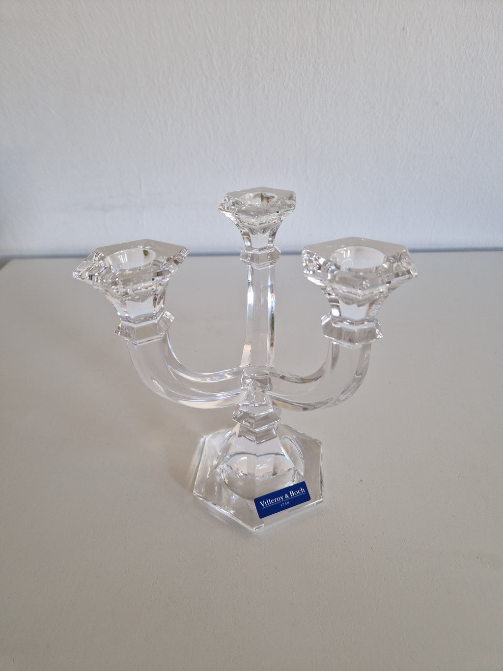 Vintage Villeroy & Boch Mozart Crystal 3-Arm Candelabra