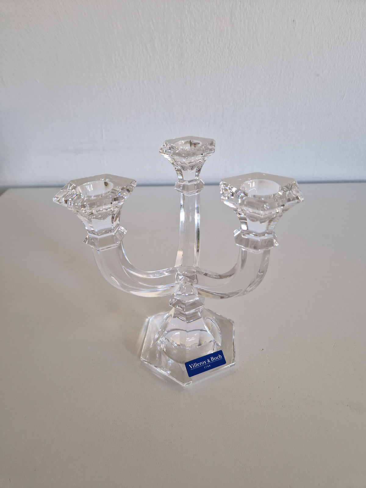 Vintage Villeroy & Boch Mozart Crystal 3-Arm Candelabra