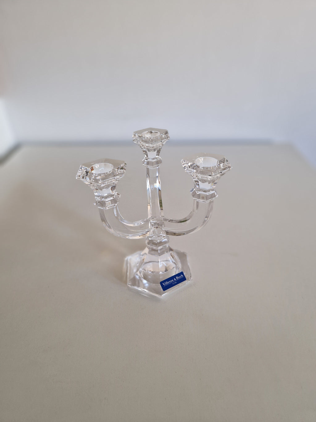 Vintage Villeroy & Boch Mozart Crystal 3-Arm Candelabra