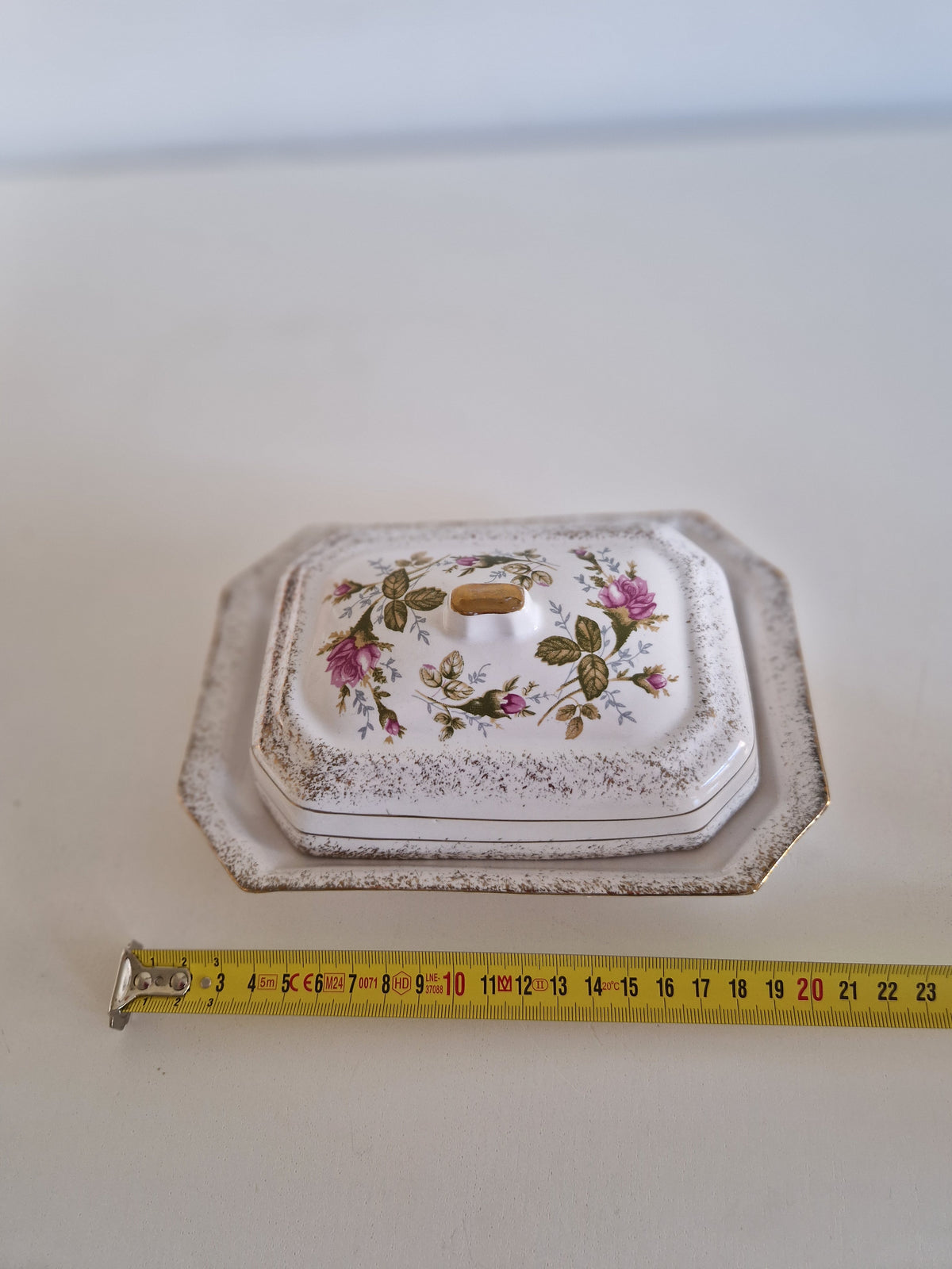 Vintage Chodzież Rose Butter Dish with Lid & Gold Trim