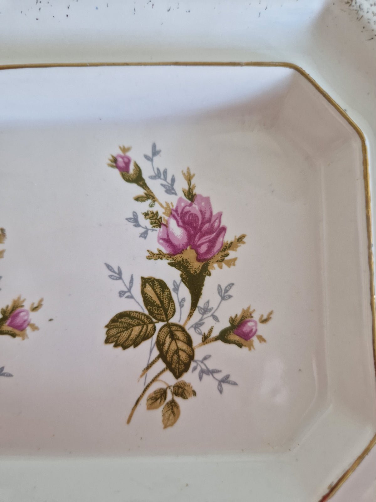 Vintage Chodzież Rose Butter Dish with Lid & Gold Trim