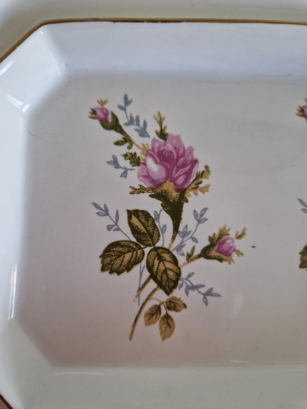 Vintage Chodzież Rose Butter Dish with Lid & Gold Trim