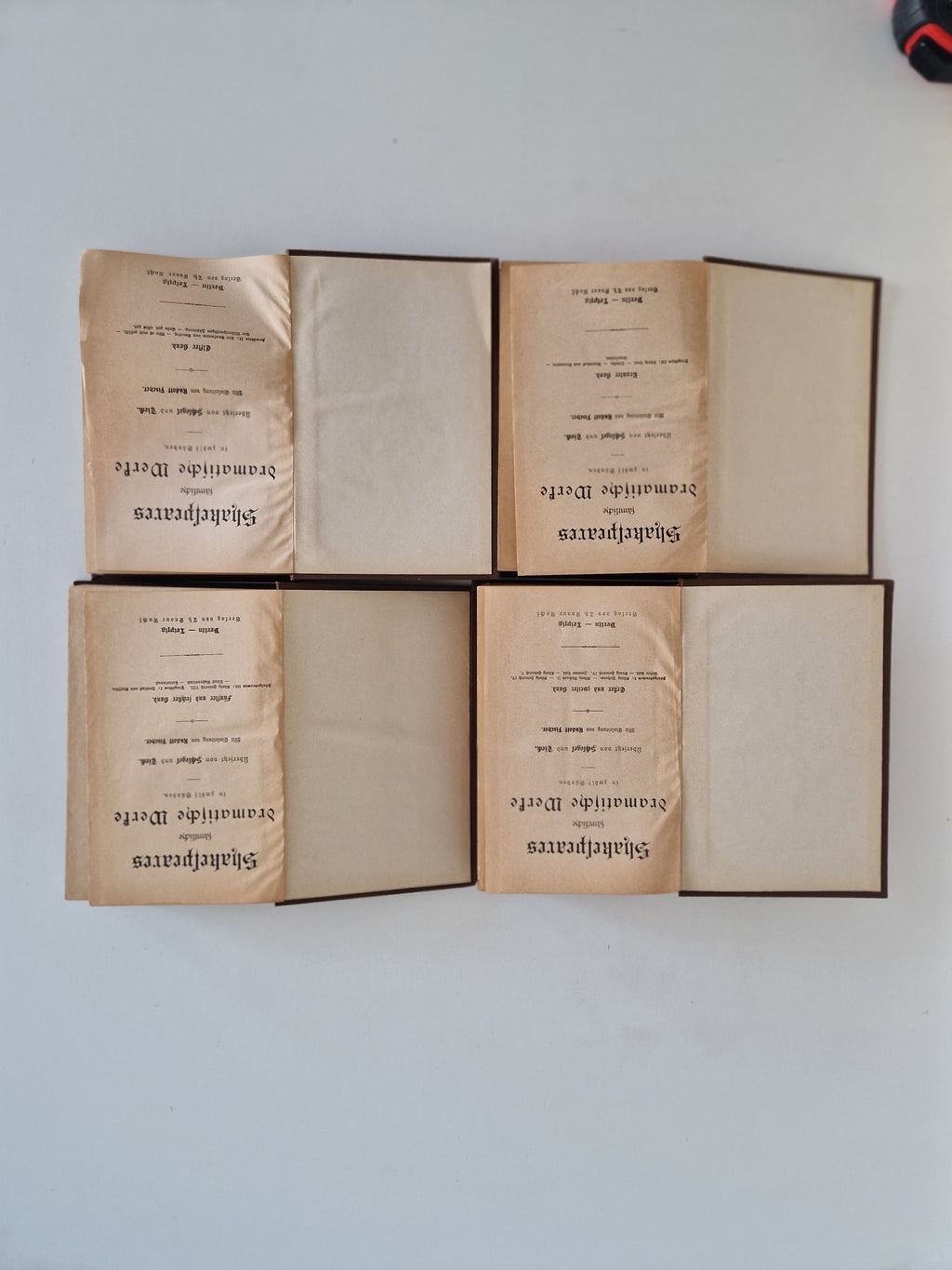 Antique Shakespeare book set – Complete Dramatic Works in German, 12 Volumes in 4 Books, Art Nouveau