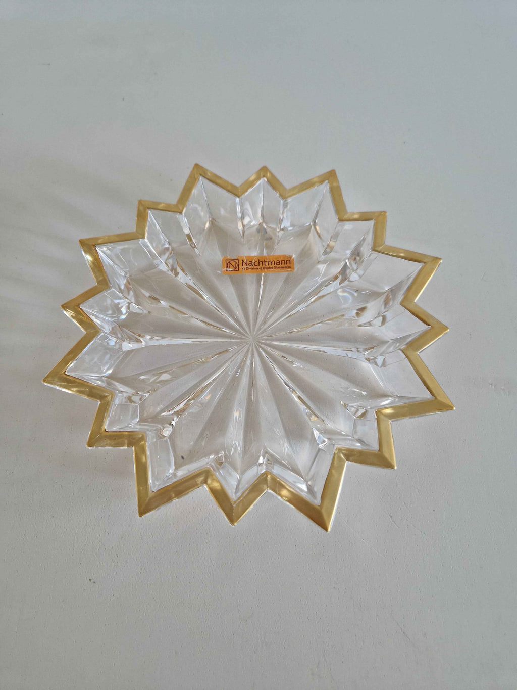 Nachtmann Cut Crystal Bowl – Gold-Rimmed Starburst Dish, German 24% Lead Crystal