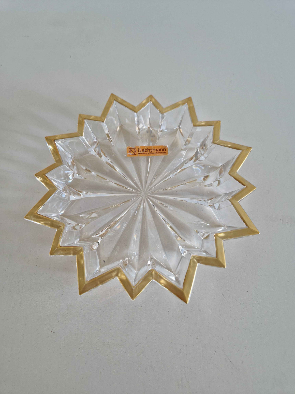 Nachtmann Cut Crystal Bowl – Gold-Rimmed Starburst Dish, German 24% Lead Crystal