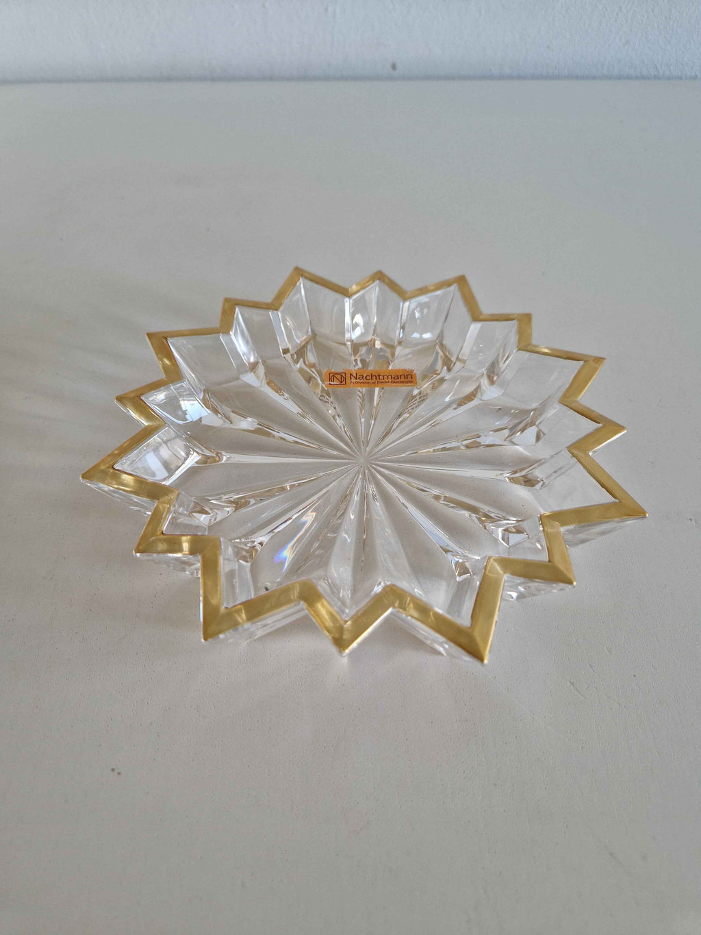 Nachtmann Cut Crystal Bowl – Gold-Rimmed Starburst Dish, German 24% Lead Crystal