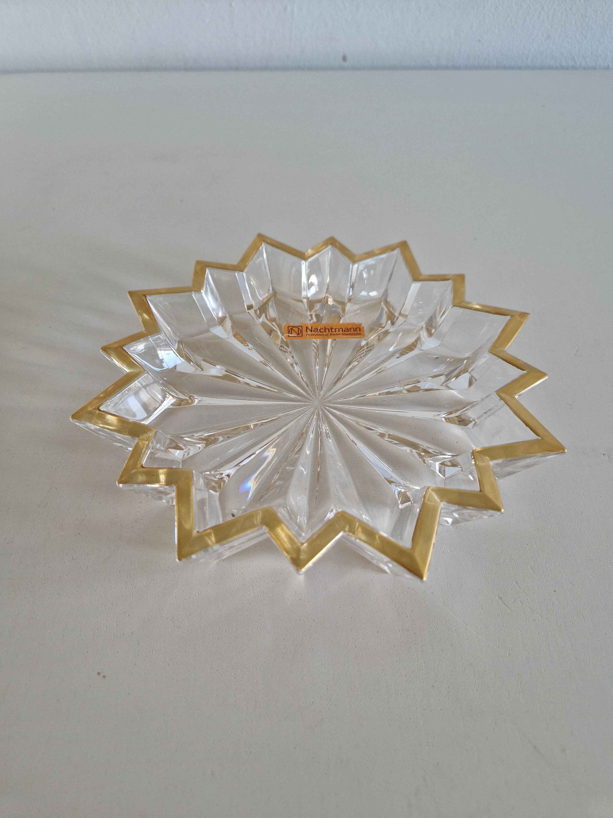 Nachtmann Cut Crystal Bowl – Gold-Rimmed Starburst Dish, German 24% Lead Crystal