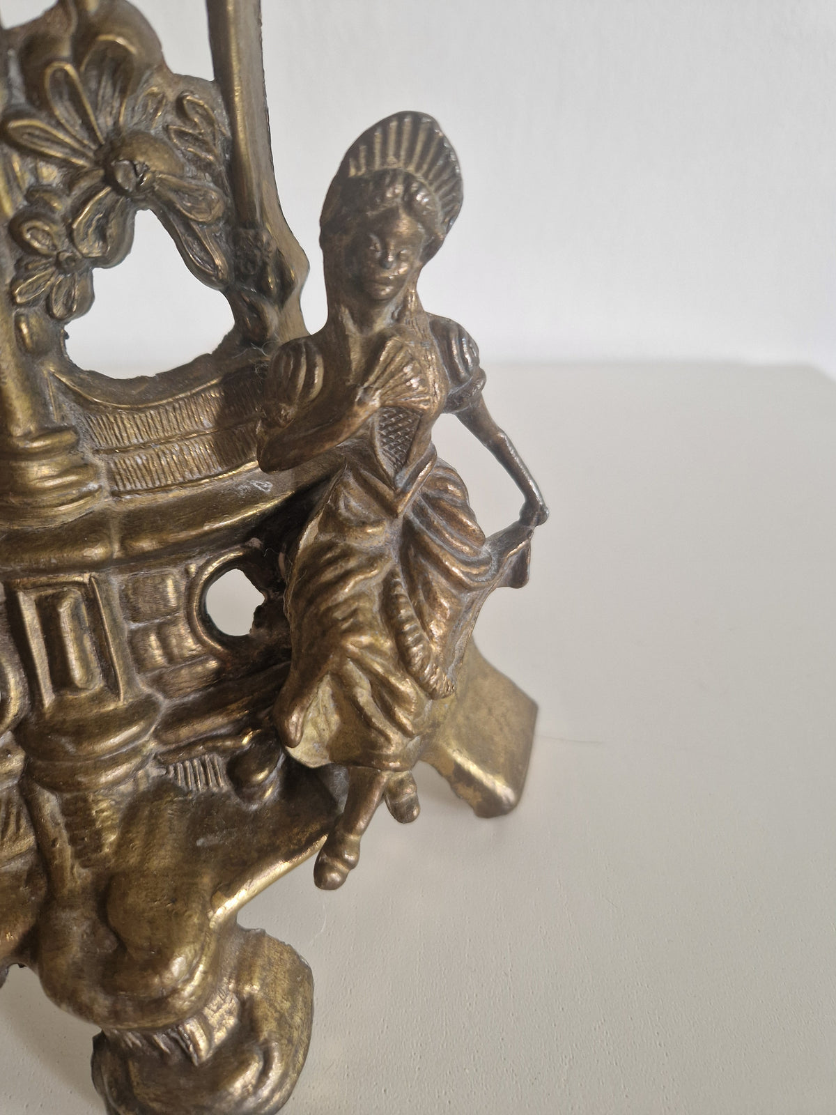 Vintage Brass Figural Mantel Clock, Ornate Rococo Style