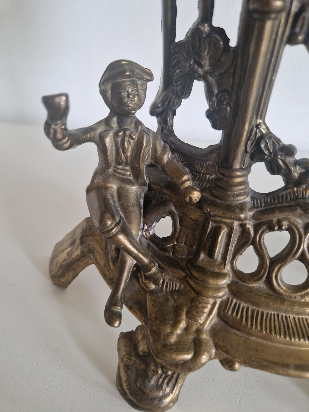 Vintage Brass Figural Mantel Clock, Ornate Rococo Style