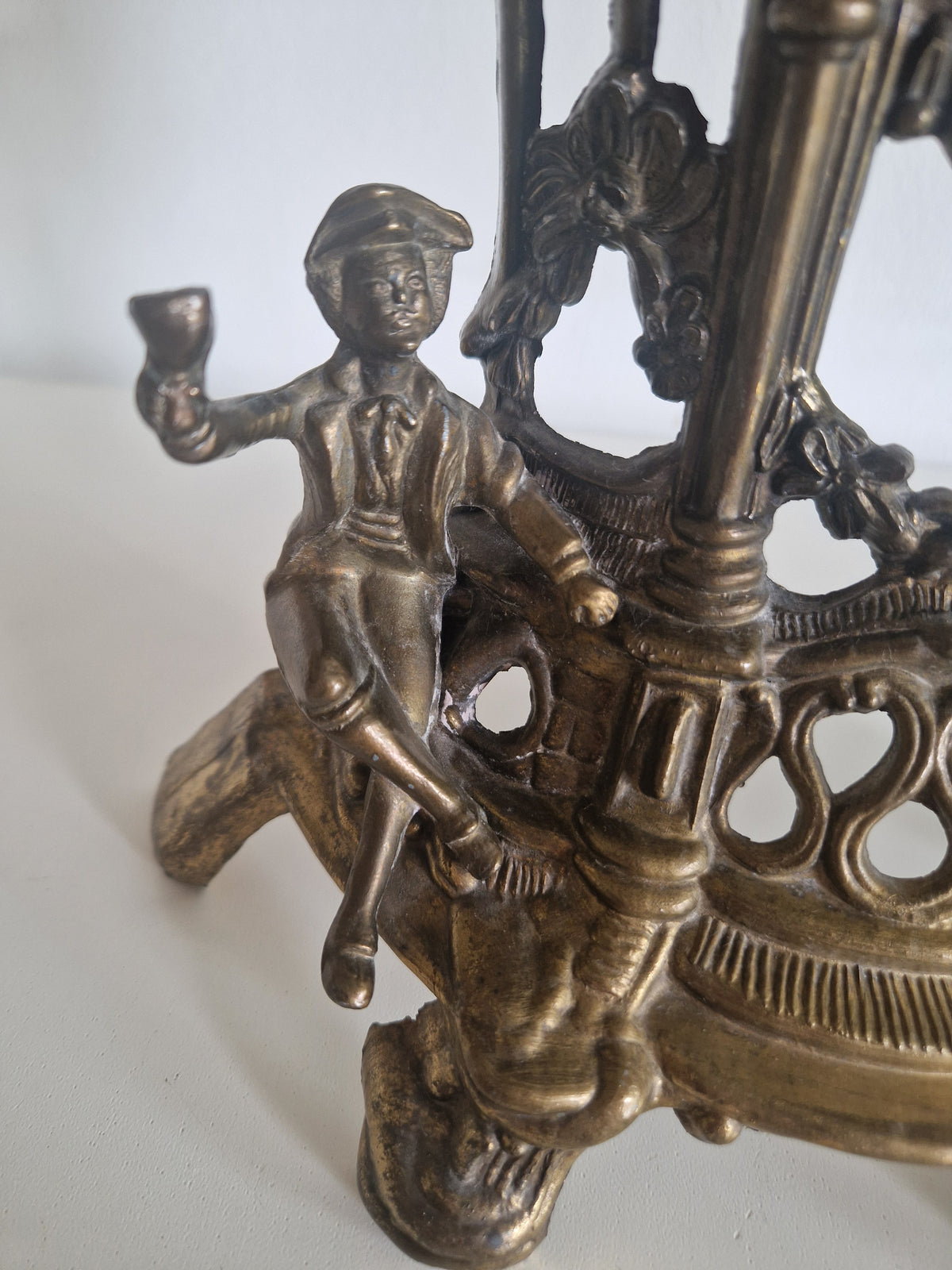 Vintage Brass Figural Mantel Clock, Ornate Rococo Style