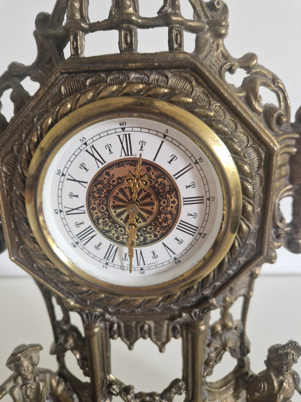 Vintage Brass Figural Mantel Clock, Ornate Rococo Style