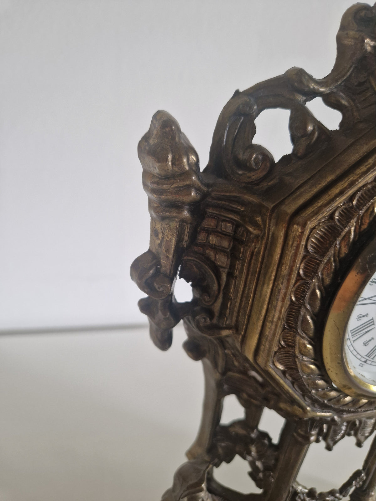 Vintage Brass Figural Mantel Clock, Ornate Rococo Style