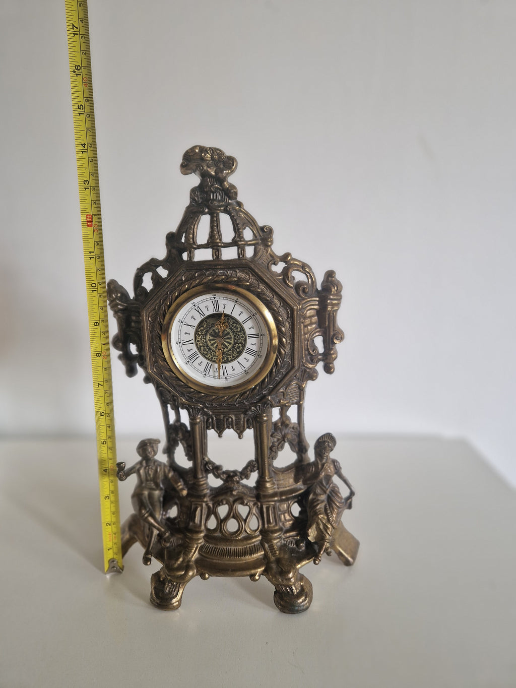 Vintage Brass Figural Mantel Clock, Ornate Rococo Style