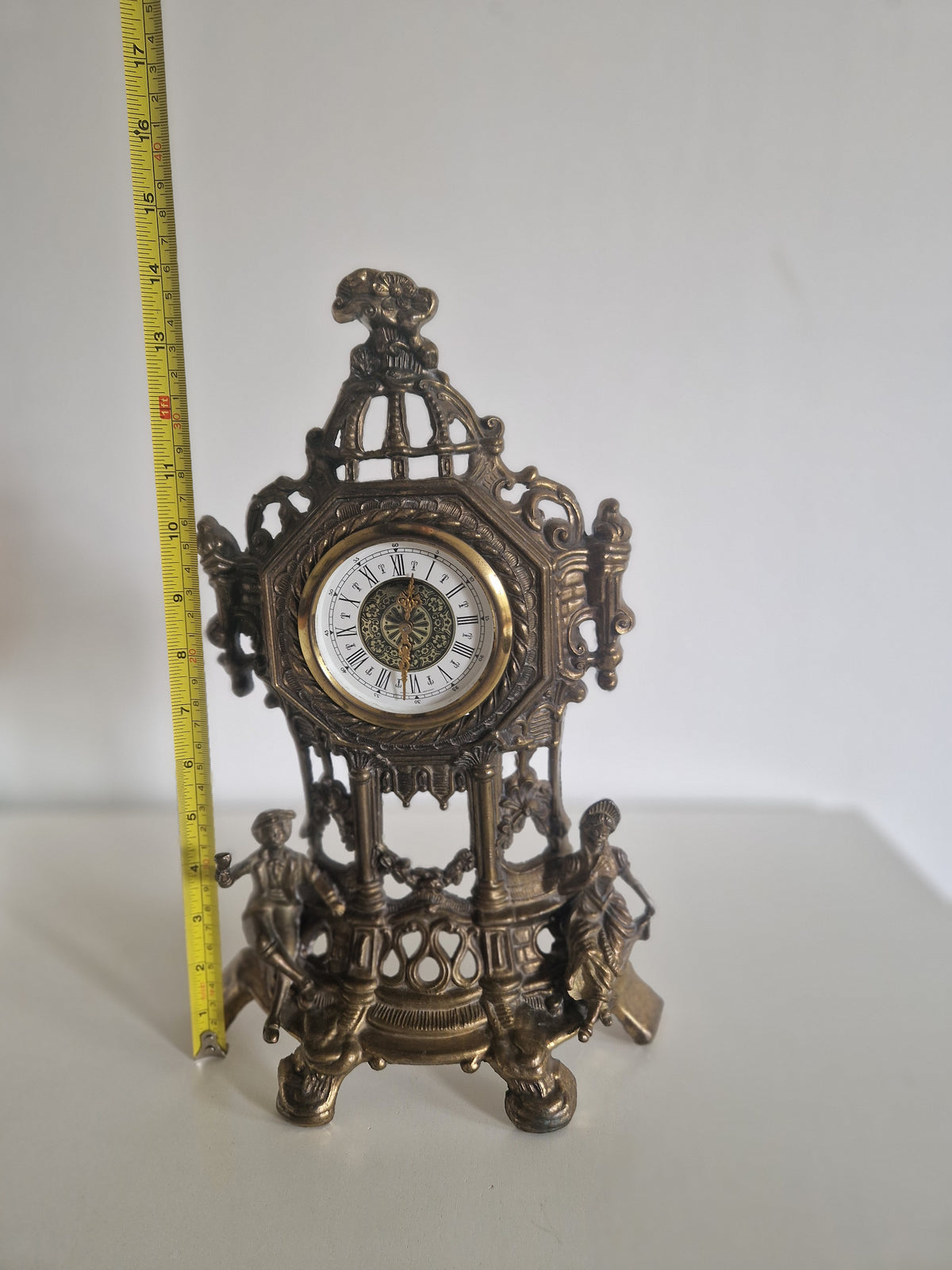 Vintage Brass Figural Mantel Clock, Ornate Rococo Style