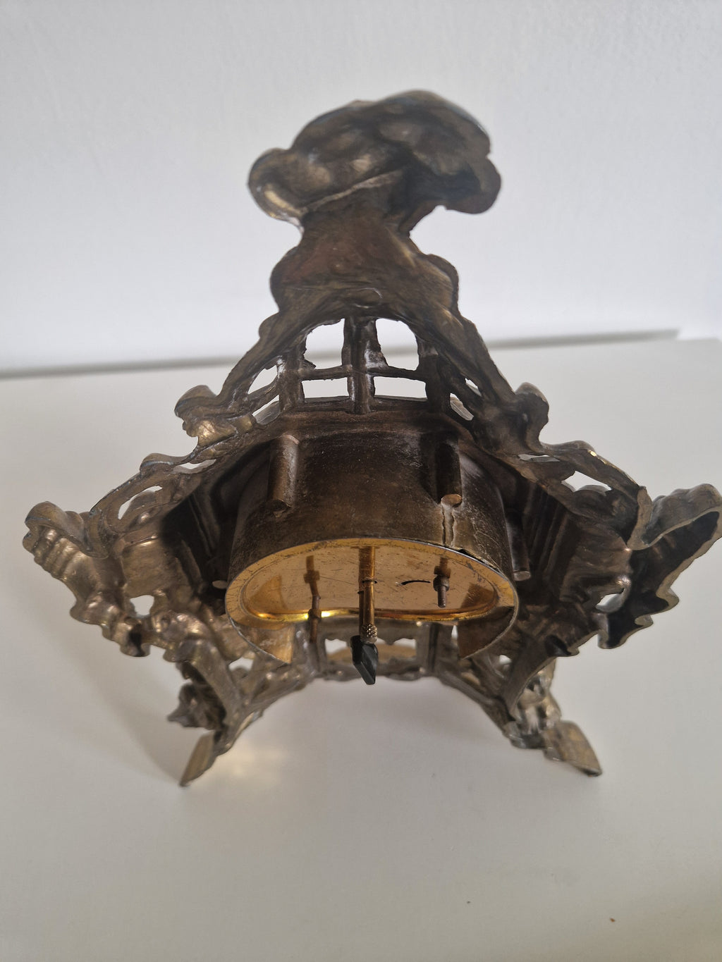 Vintage Brass Figural Mantel Clock, Ornate Rococo Style