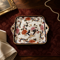 Antique chinoiserie porcelain serving tray with cobalt blue border, gilt edging, and hand-painted peony floral motif