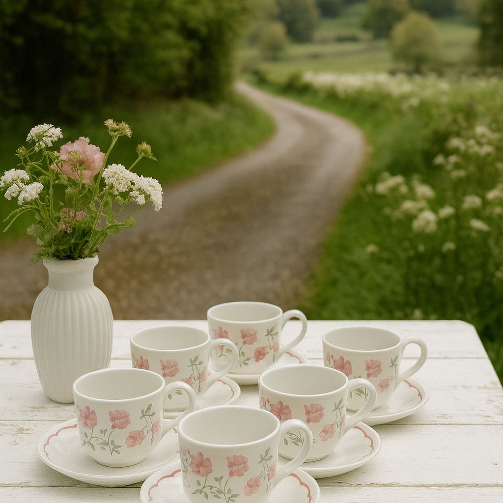 Vintage Floral Coffee Cups Set of 6 – Charming English Porcelain for Your Tea Time