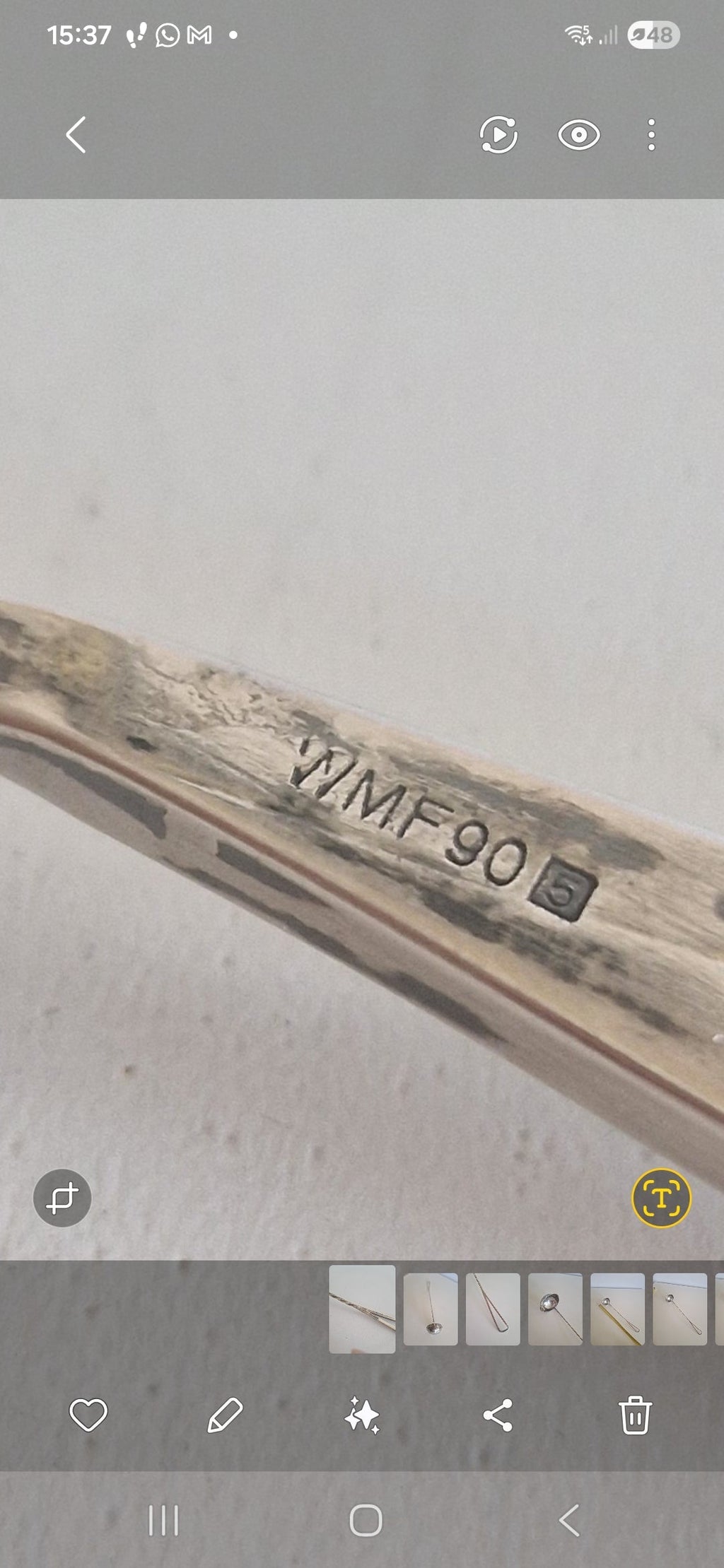 WMF 90 silver plate hallmark and pattern number 5 stamp on vintage WMF salad server