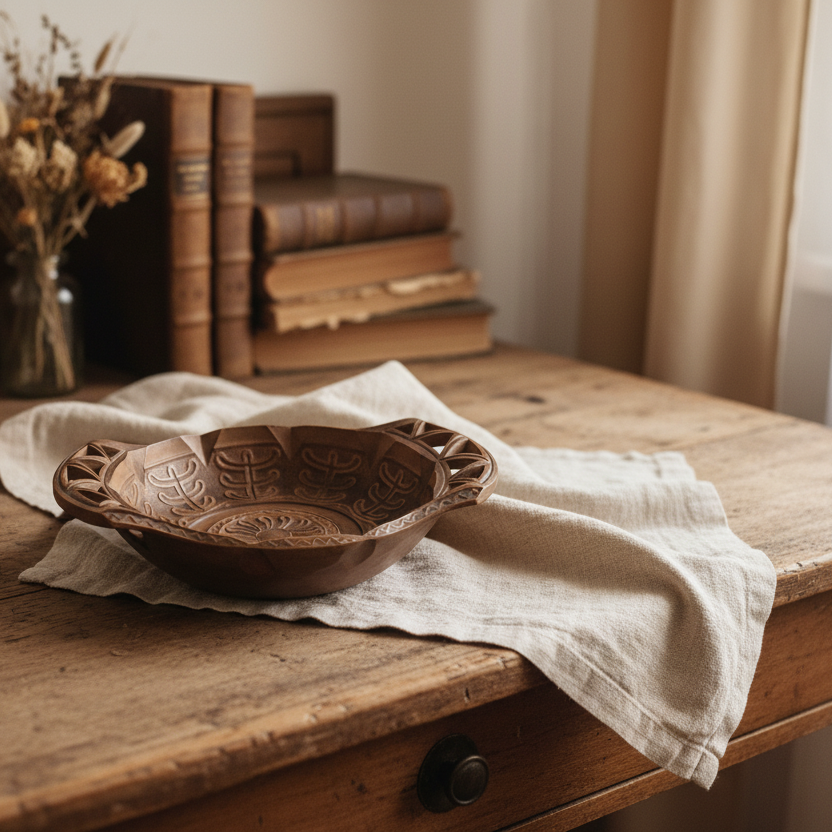 Elegant Vintage Italian Hand-Carved Wooden Bowl with Celtic Knotwork – A Timeless Kitchen Treasure