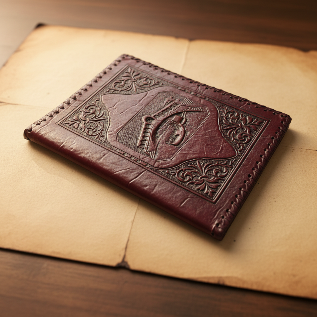 Vintage burgundy embossed leather book cover with Rialto Bridge Venice - hero image