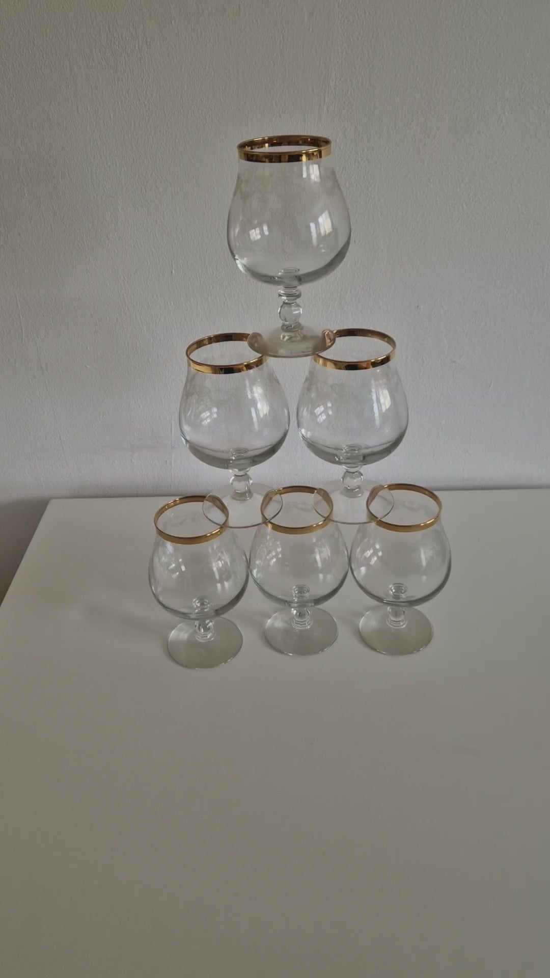 Lot de 6 verres à cognac ballon vintage en verre gravé avec bord doré | Superbe état