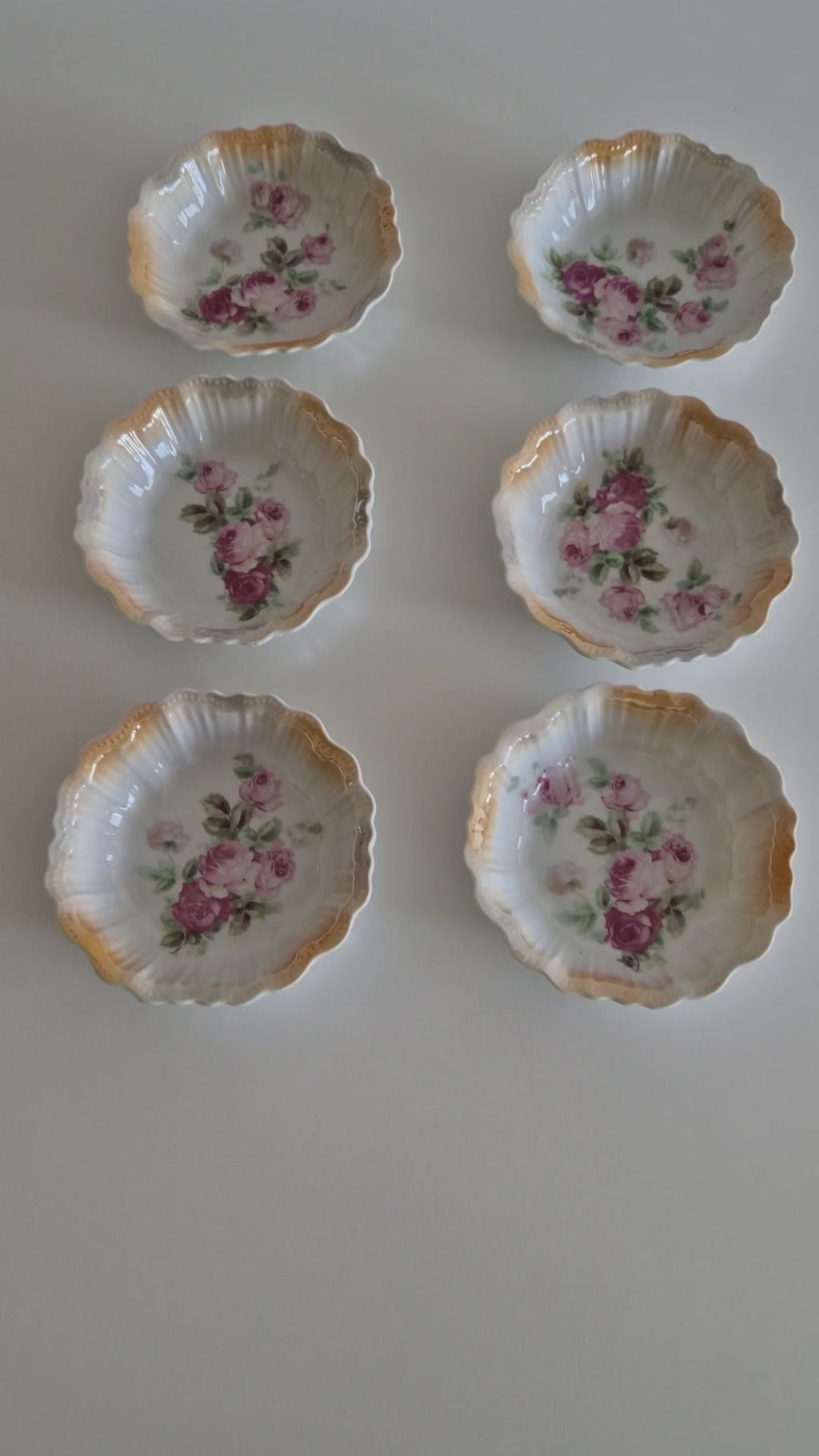 Set of 6 Antique Bohemian Porcelain Bowls – Victoria Austria, Pink Roses