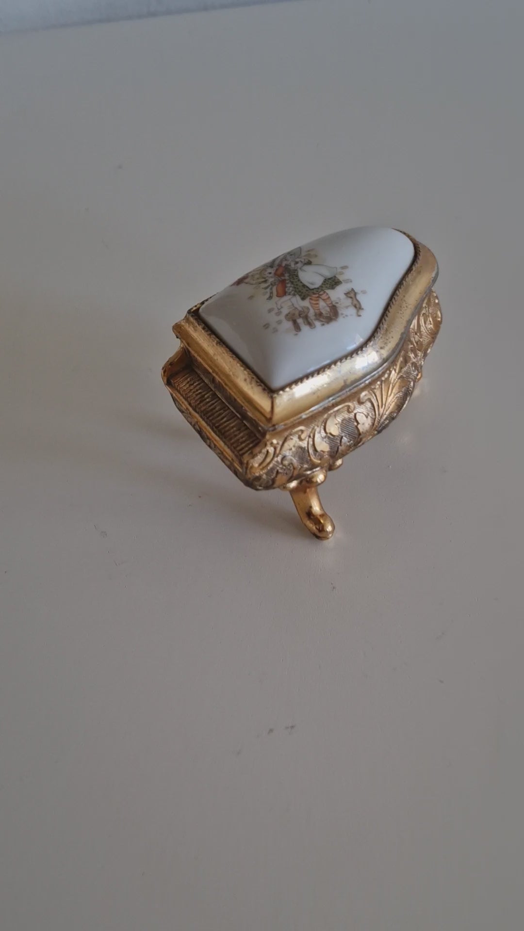 Vintage Miniature Grand Piano Trinket Box — Porcelain Lid, Gold-Tone Metal, Made in Japan