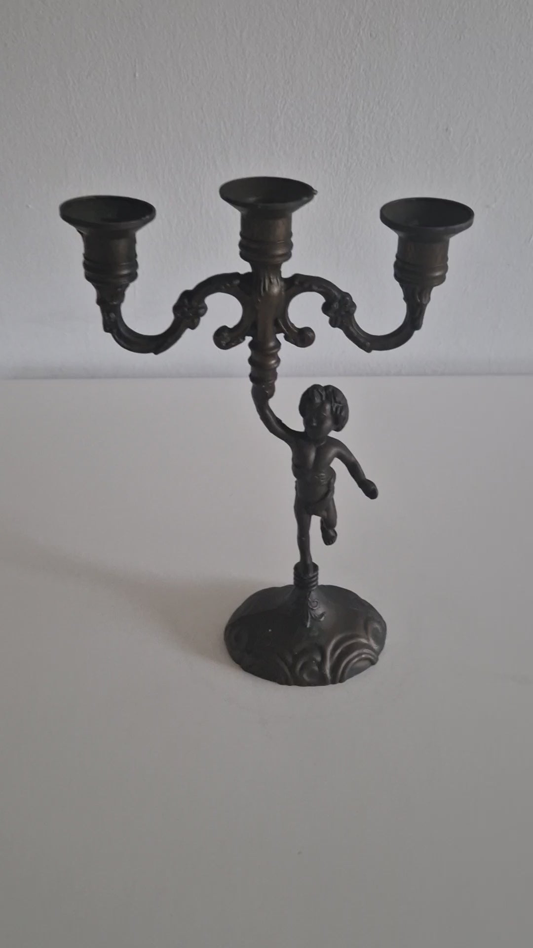 Vintage Cherub Candelabra | French Rococo 3-Arm Candle Holder with Dancing Putto Figure, c. Late 19th Century