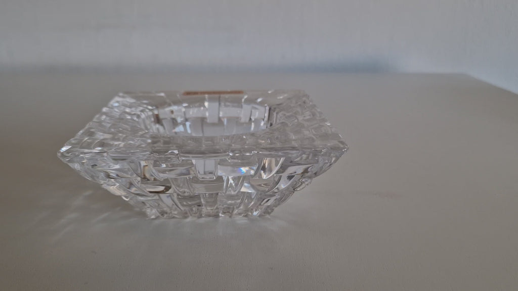 Bougeoir en cristal vintage Nachtmann | Photophore carré motif panier tressé | Verrerie Riedel, Allemagne, fin du XXe siècle