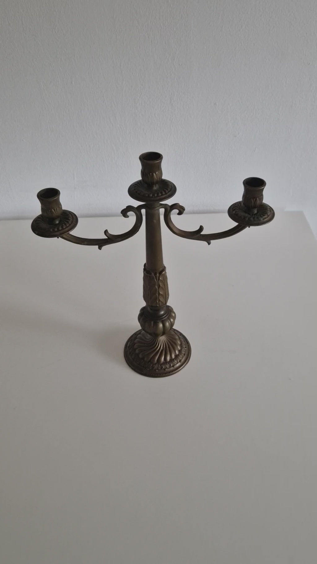 Antique Brass 3-Arm Candelabra – Empire Neoclassical, Acanthus & Gadroon Detail