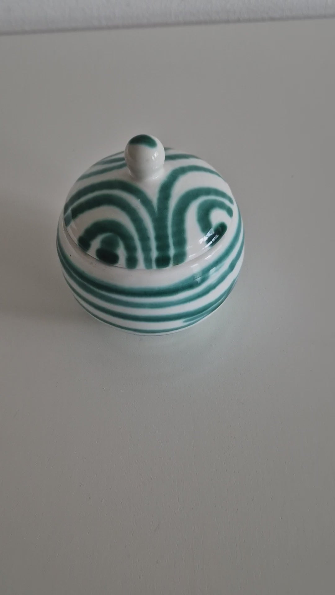 Gmunden Keramik Sugar Bowl — Green Stripe (Grüngeflammt), Made in Austria