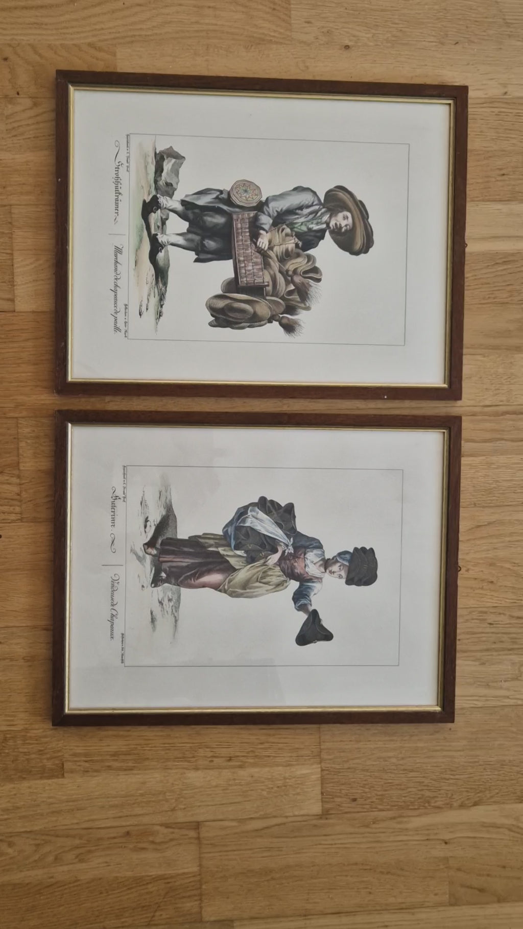Pair of Antique Hand-Coloured Engravings – Viennese Street Traders | Strohhutträmer & Hutterinn | L. Brand / Seb. Mansfeld | Framed
