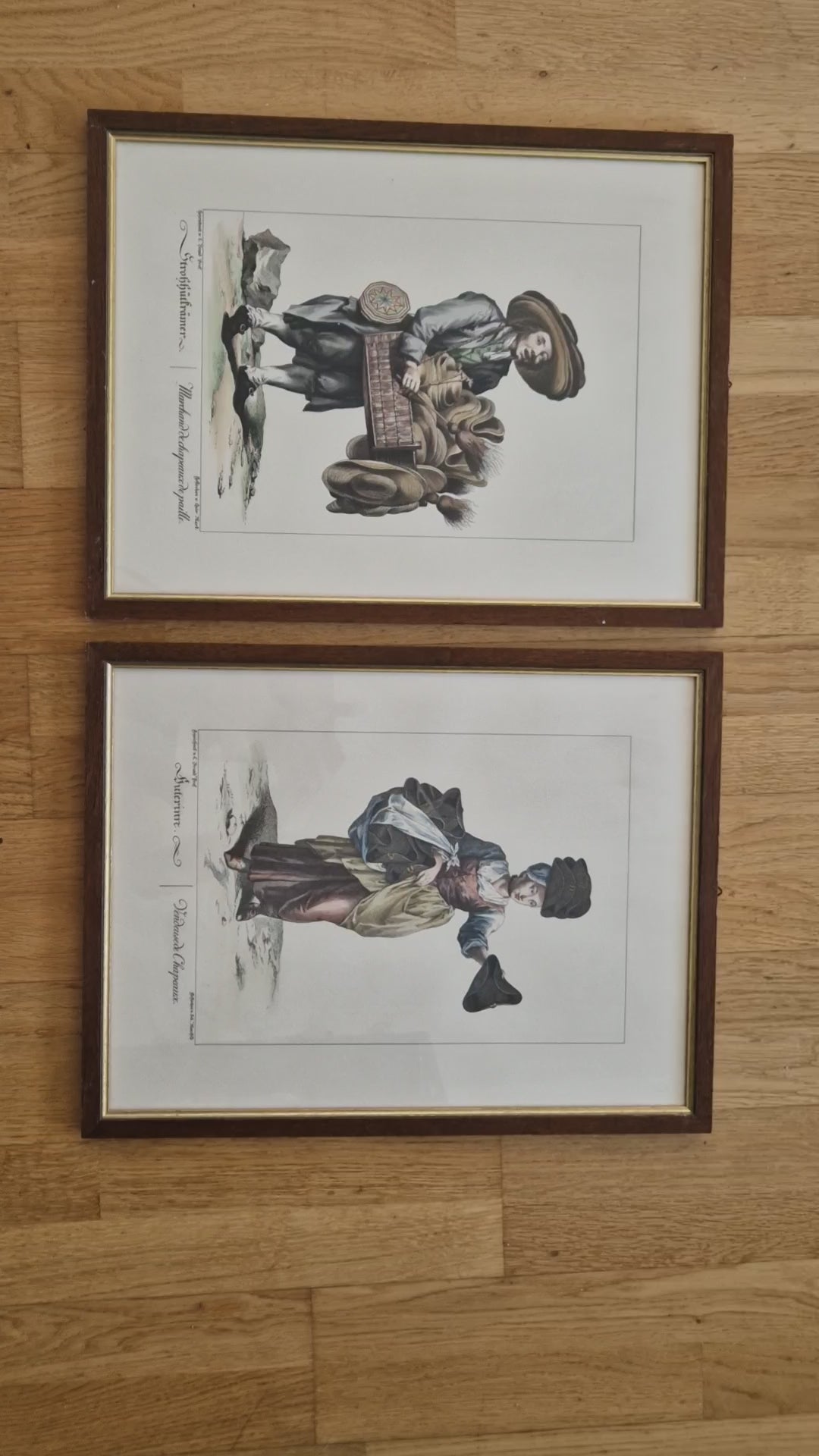Pair of Antique Hand-Coloured Engravings – Viennese Street Traders | Strohhutträmer & Hutterinn | L. Brand / Seb. Mansfeld | Framed