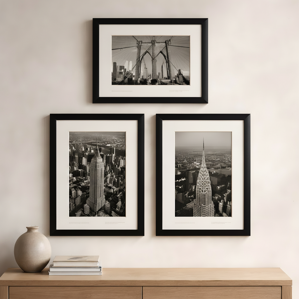 Set of 3 Framed Black White Prints NYC