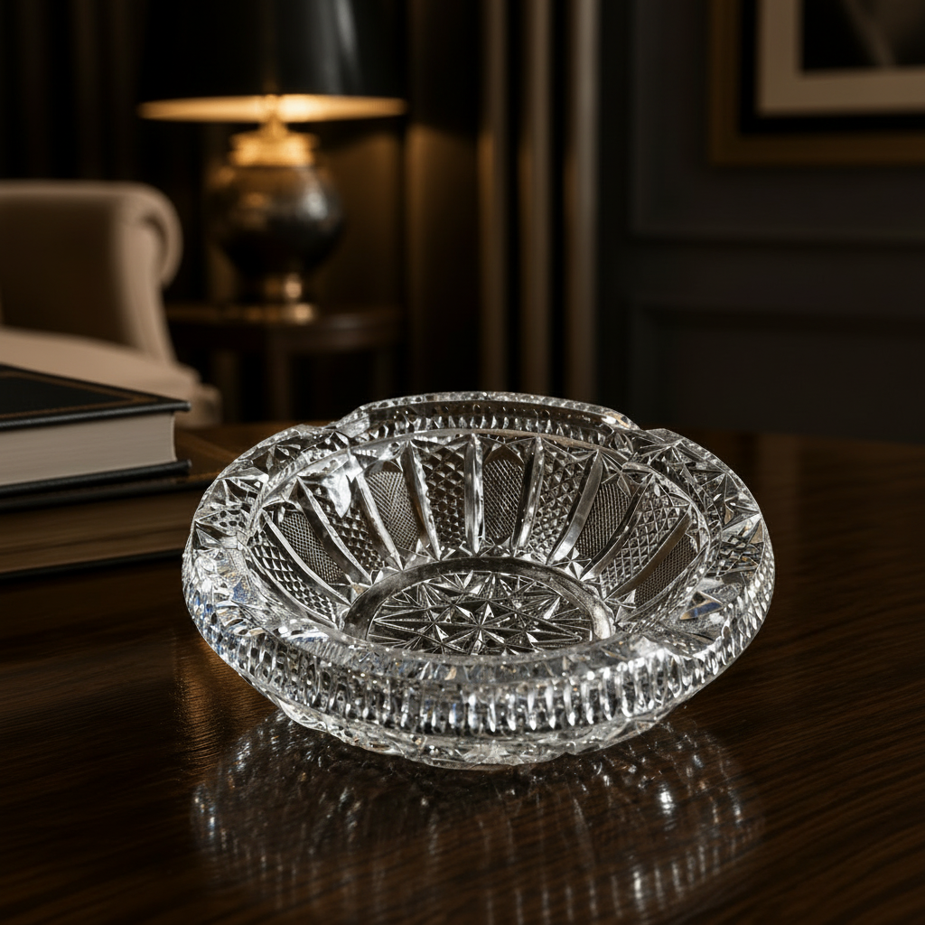 Vintage Cut Crystal Bowl Star Fan 18cm