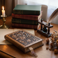 Vintage Leather Book Cover: Hand-Tooled Floral Design with Tassel Closure - A5 Handmade Elegance